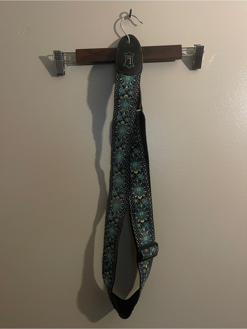 Beautiful Teal and Blue Woven Floral Adjustable Guitar Strap